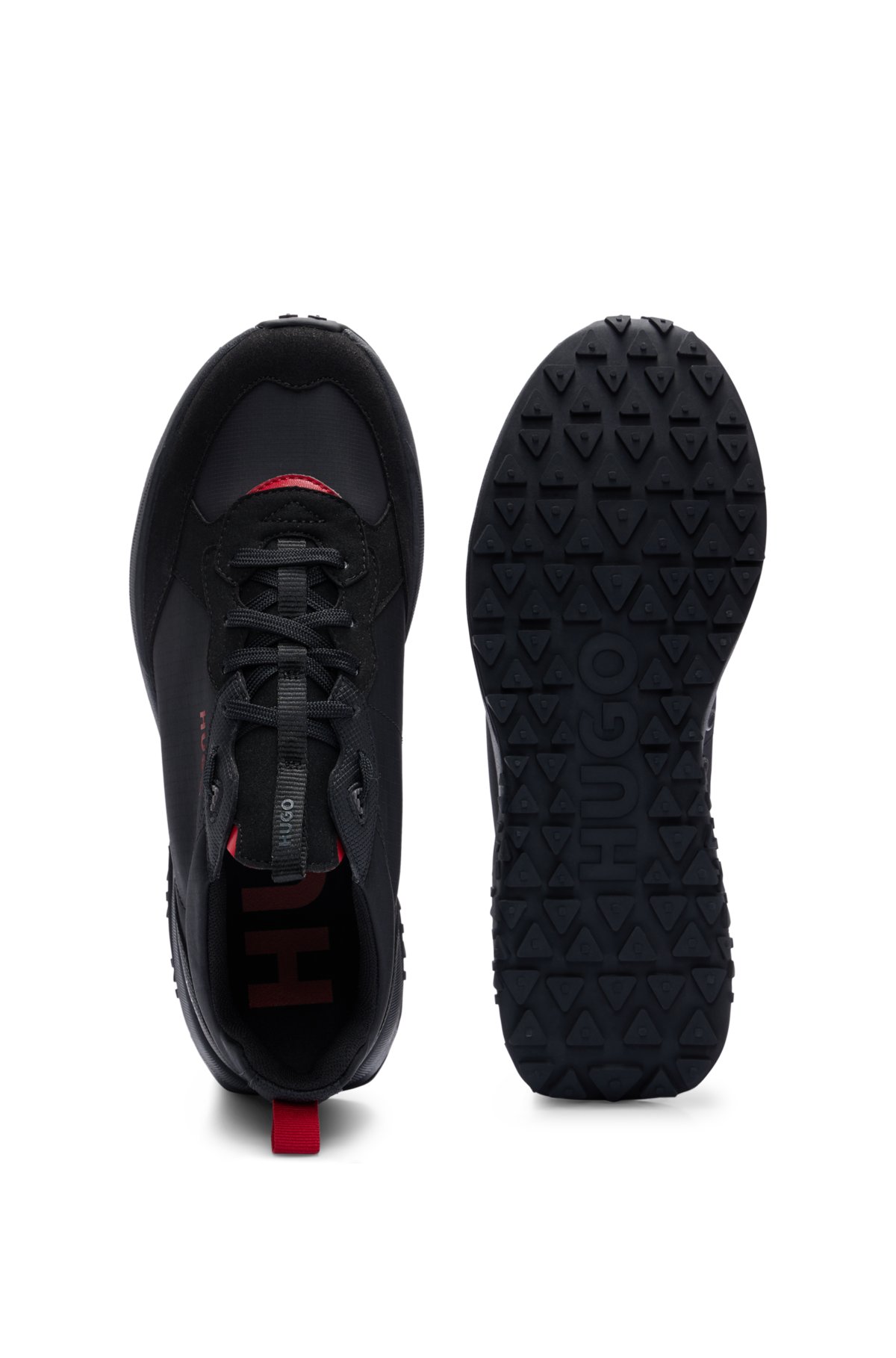 Running-style in materials - mixed details HUGO trainers logo with
