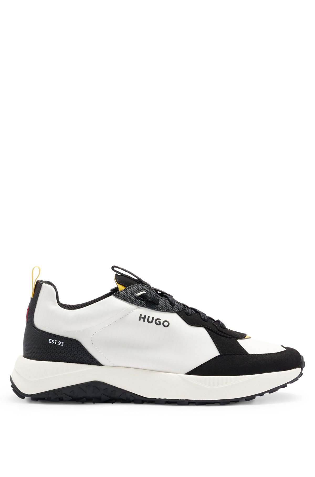 Running-style trainers in mixed materials with logo details, White