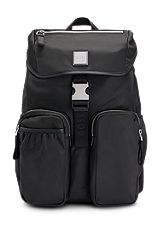 Flap-closure backpack with logo patch, Black