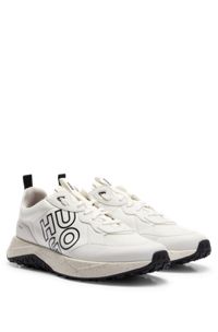 Mixed-material trainers with stacked logo, White