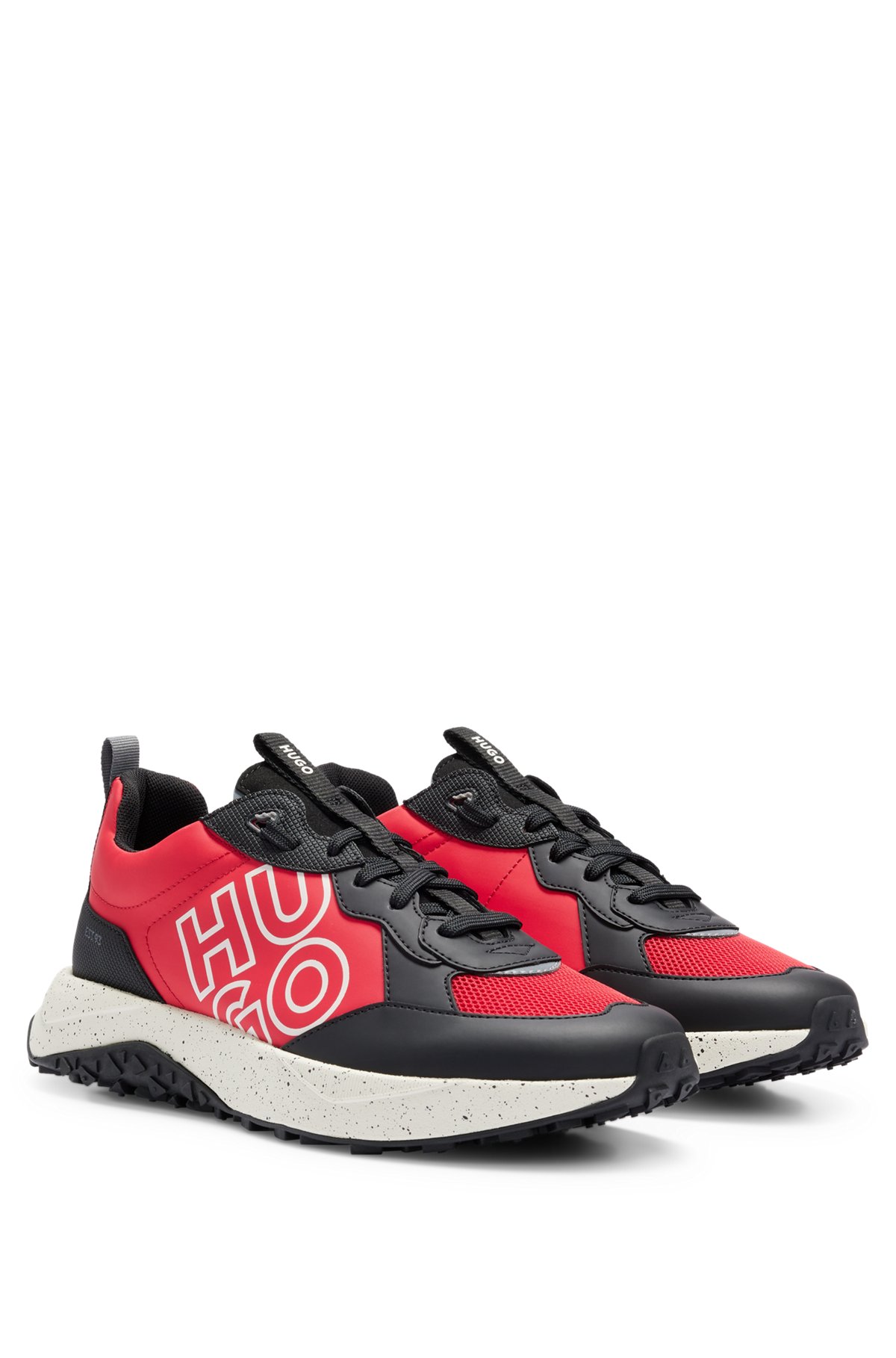 Mixed-material trainers with stacked logo, Light Red