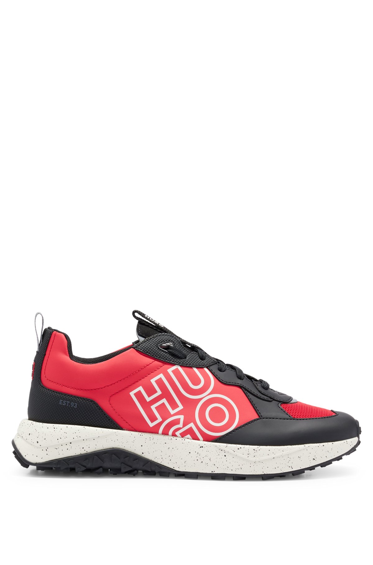 Mixed-material trainers with stacked logo, Light Red