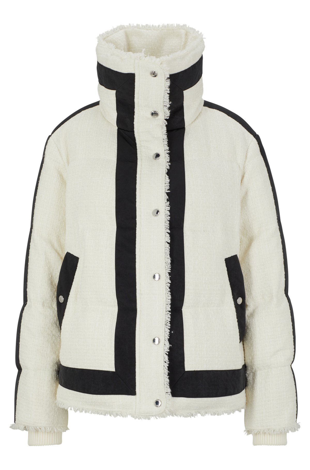 BOSS - Tweed down jacket with border detail and ribbed cuffs