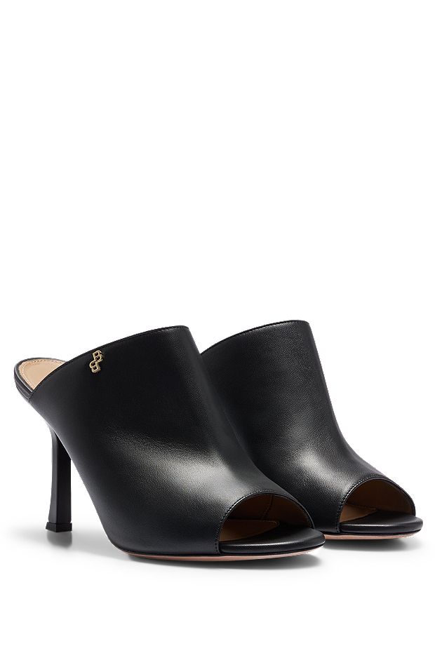 Nappa-leather open-toe mules with 9cm heel, Black