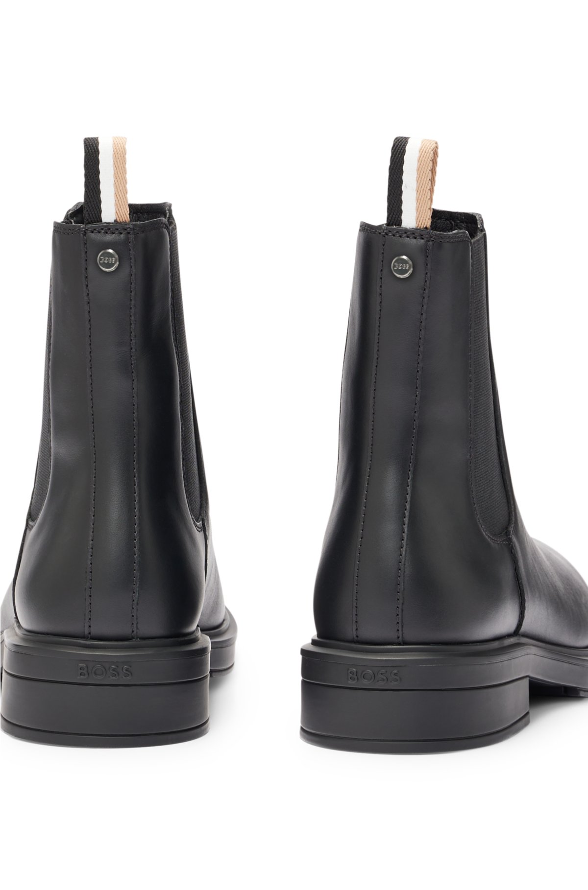 BOSS Leather Chelsea boots with branded trim and signature stripe