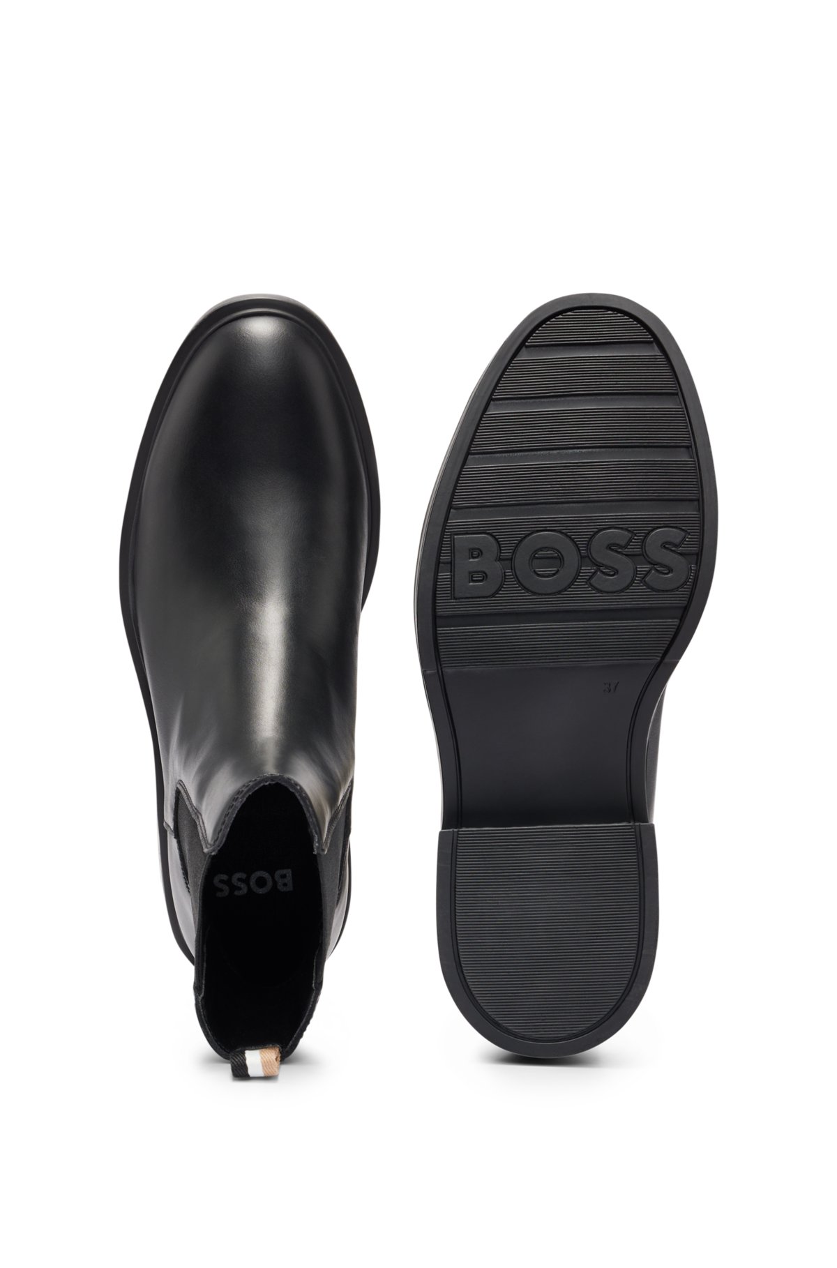 genstand svale Skære af BOSS - Leather Chelsea boots with branded trim and signature stripe