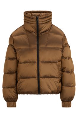 BOSS Regular fit puffer jacket in lustrous fabric Brown