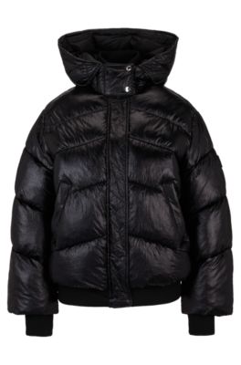 Hugo Boss Hooded Puffer Jacket With Metallic Effect In Black