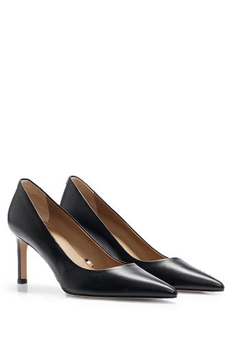 Zapatos de tacón de piel de napa con un tacón de 7 cm, Negro