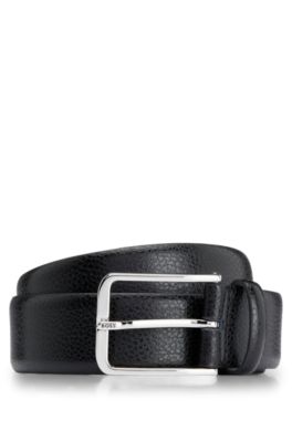 BOSS - Italian-made grained-leather belt with branded pin