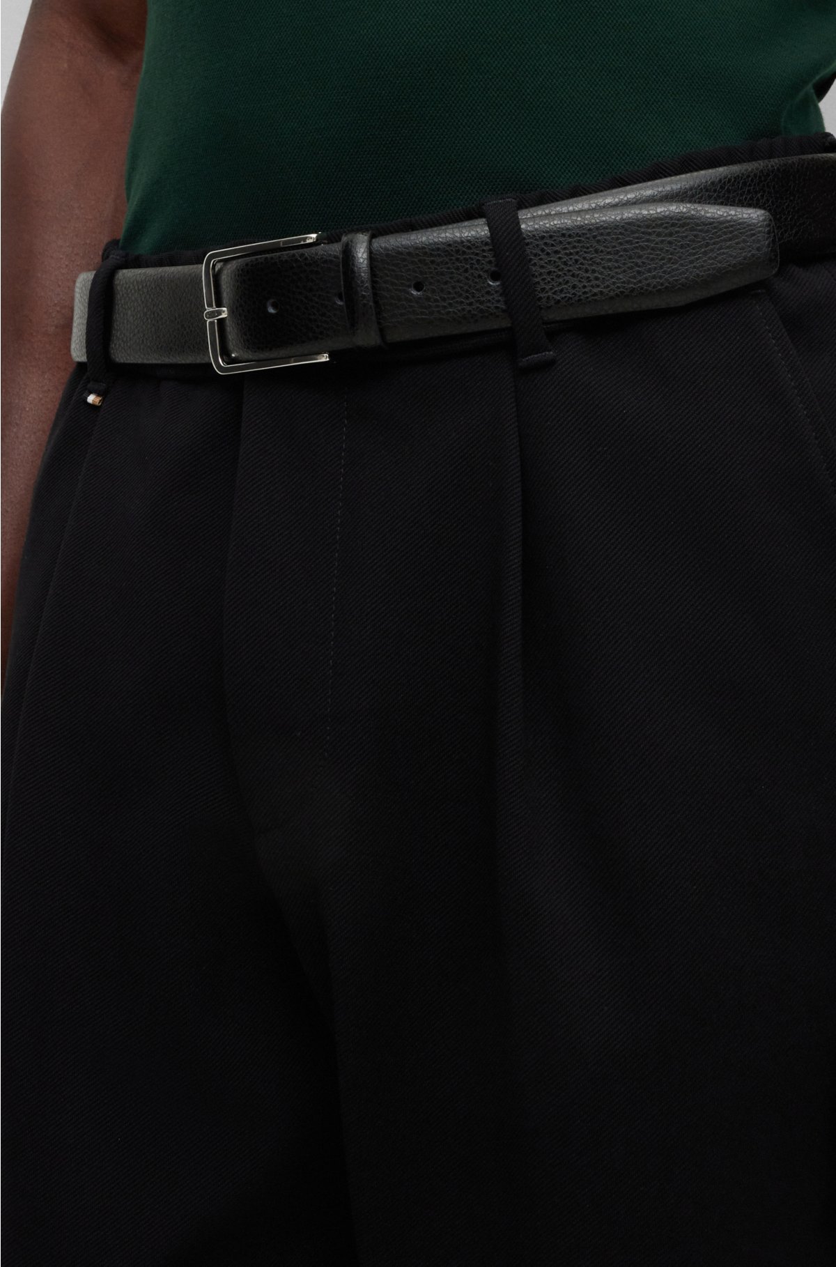 BOSS - Italian-made grained-leather belt with branded pin