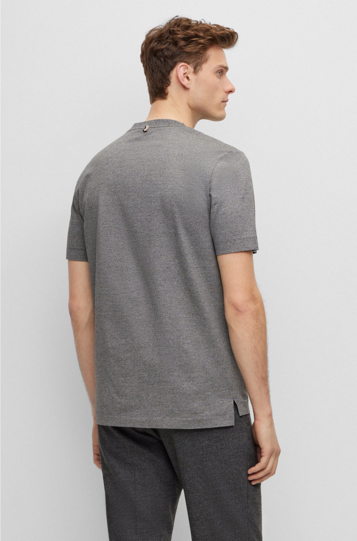 Regular-fit T-shirt in mercerized mouliné cotton, Black