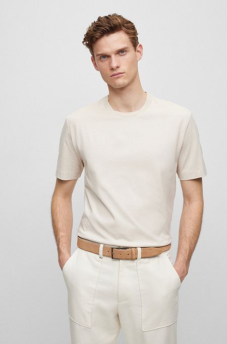 Regular-fit T-shirt in mercerized mouliné cotton, White