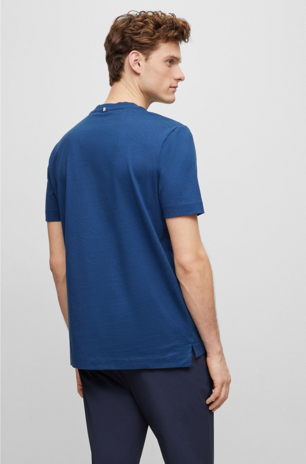 Regular-fit T-shirt in mercerized mouliné cotton, Dark Blue
