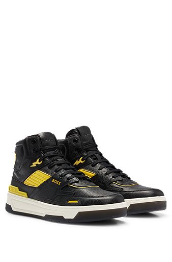 High-top basketball-inspired trainers in leather , Black