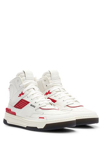 High-top basketball-inspired trainers in leather , White