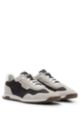 Low-top trainers in mixed materials with washed effect, Dark Grey