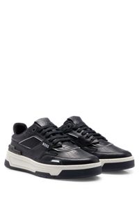 Basketball-style trainers with leather and decorative reflective mesh, Black