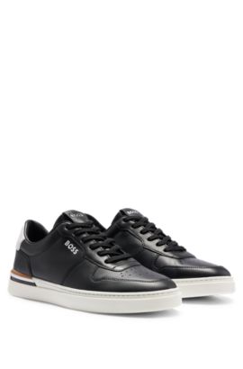 Samle apotek Pas på BOSS - Leather lace-up trainers with monogram detailing