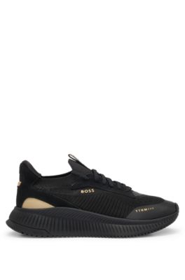 Hugo Boss Sock Trainers With Knitted Upper And Fishbone Sole In Black