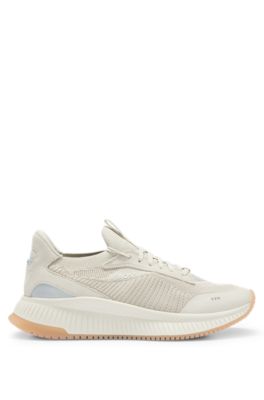 Hugo Boss Sock Trainers With Knitted Upper And Fishbone Sole In Light Beige