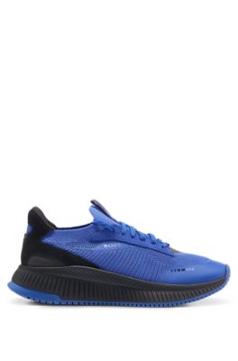Hugo Boss Sock Trainers With Knitted Upper And Fishbone Sole In Light Blue