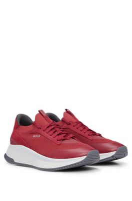 Hugo Boss Sock Trainers With Knitted Upper And Fishbone Sole In Light Red
