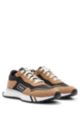 Mixed-material trainers with signature-stripe detail, Light Brown