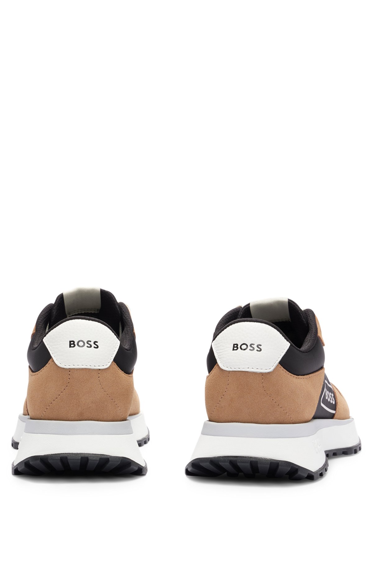 Mixed-material trainers with signature-stripe detail, Light Brown