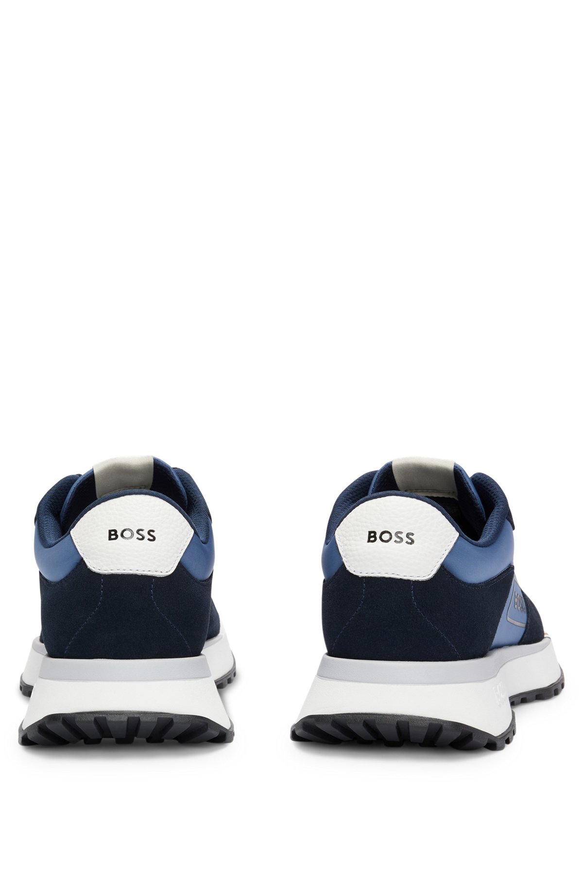Mixed-material trainers with signature-stripe detail, Dark Blue