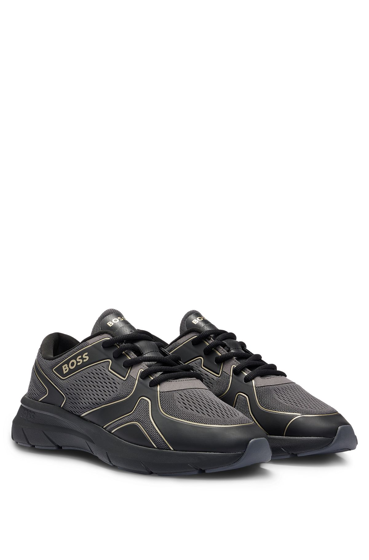Mixed-material trainers with rubberized faux leather, Black
