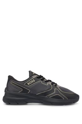 Shop Hugo Boss Mixed-material Trainers With Rubberized Faux Leather In Black