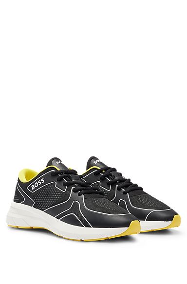 Mixed-material trainers with rubberized faux leather, Dark Grey