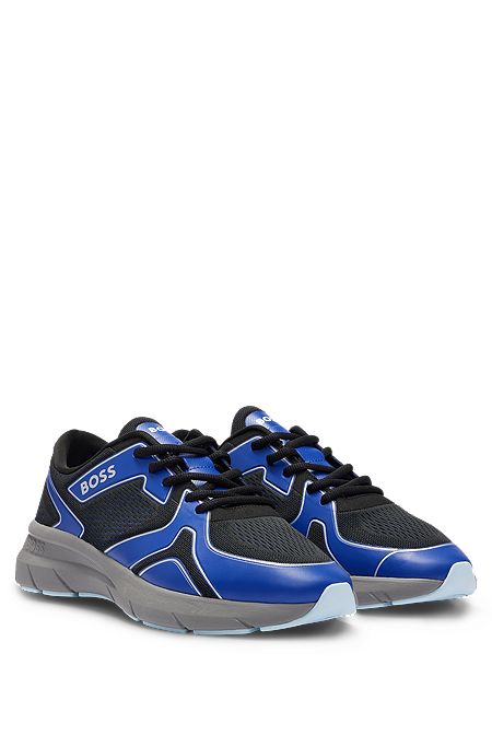 Mixed-material trainers with rubberized faux leather, Light Blue