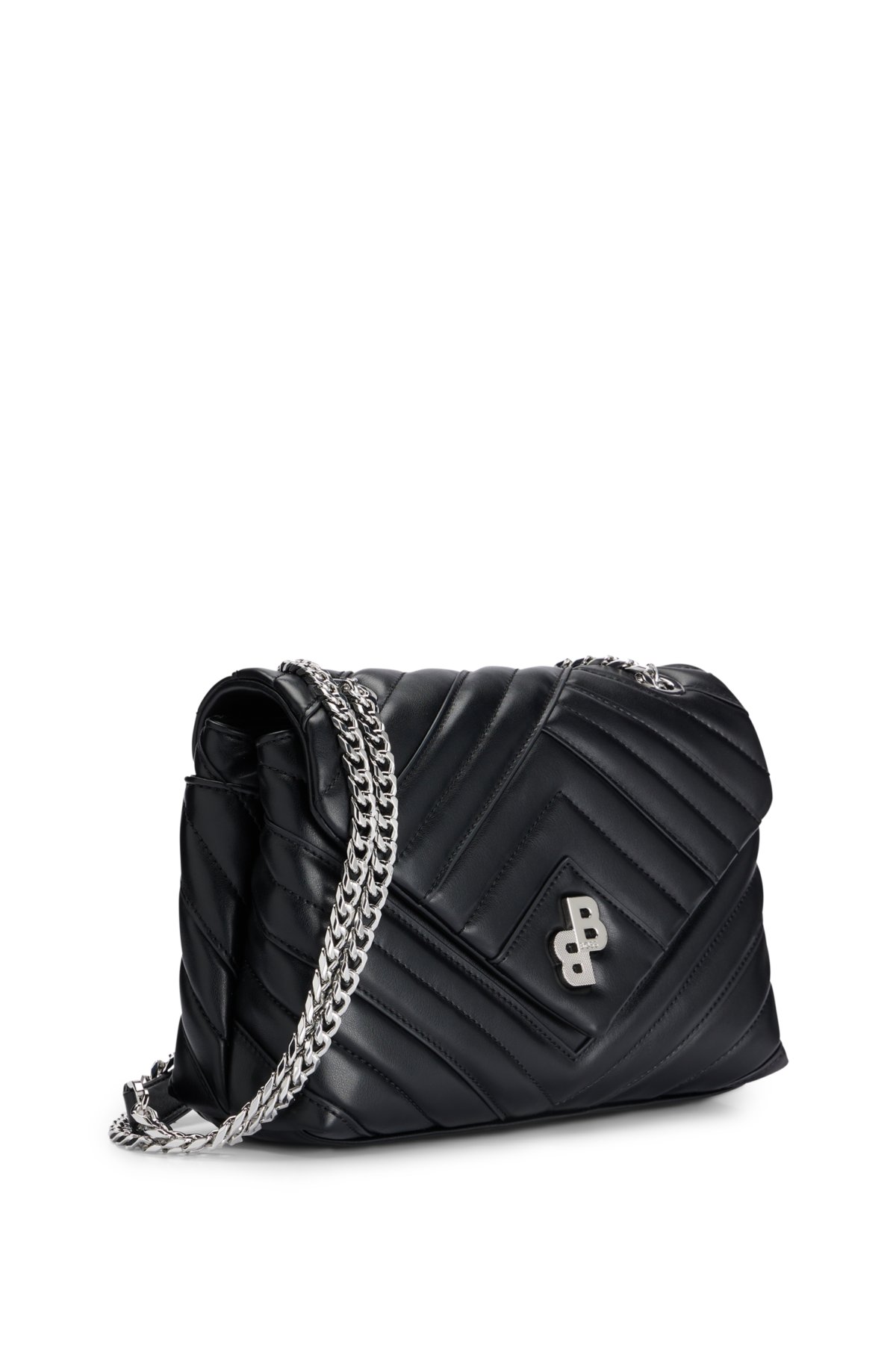Quilted shoulder bag in faux leather with monogram hardware