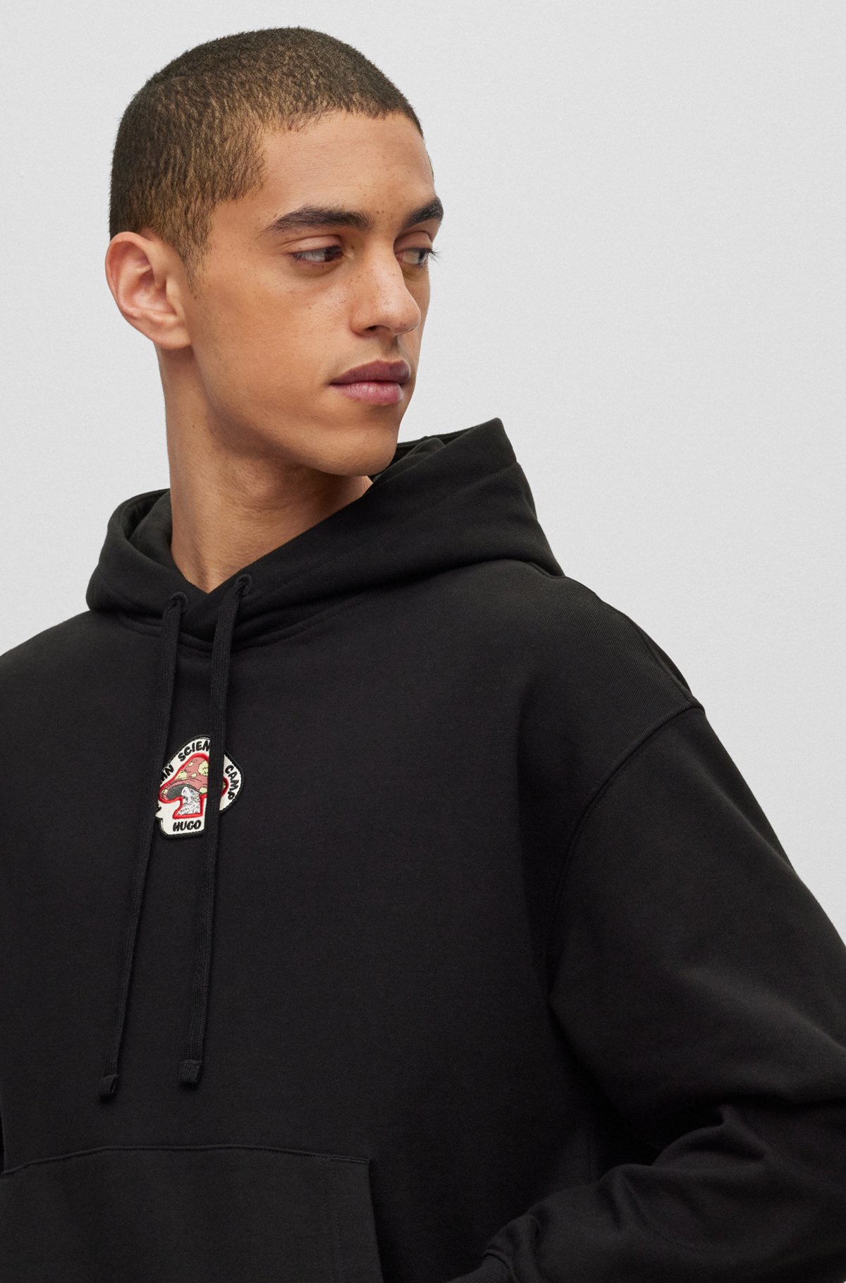 HUGO - Cotton-terry hoodie with branded mushroom artwork