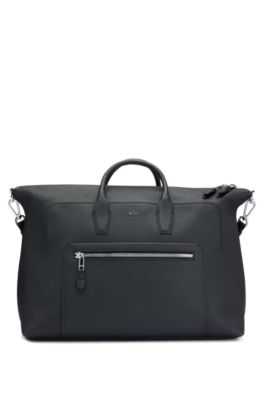 BOSS - Grained-leather holdall with silver-tone logo lettering