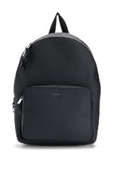 Grained-leather backpack with polished silver hardware, Black