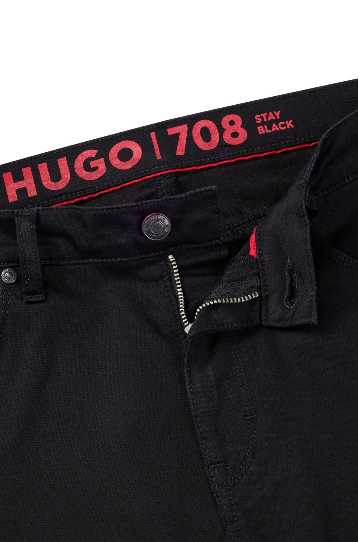 HUGO - Slim-fit jeans in satin-stretch Stay Black denim