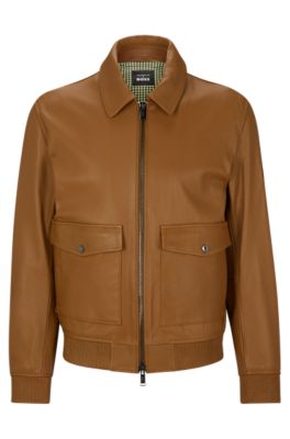 Hugo Boss Porsche X Boss Regular-fit Jacket In Goat Leather In Brown