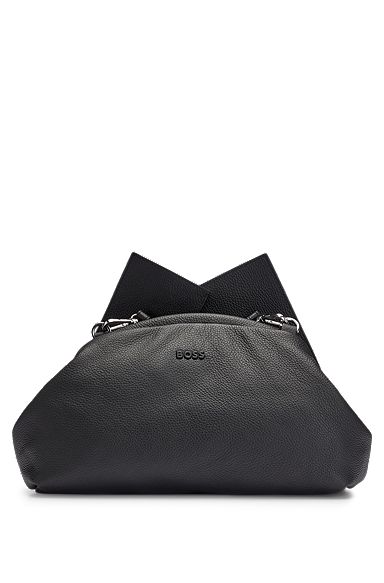 Clutch bag in grained leather with branded hardware, Black