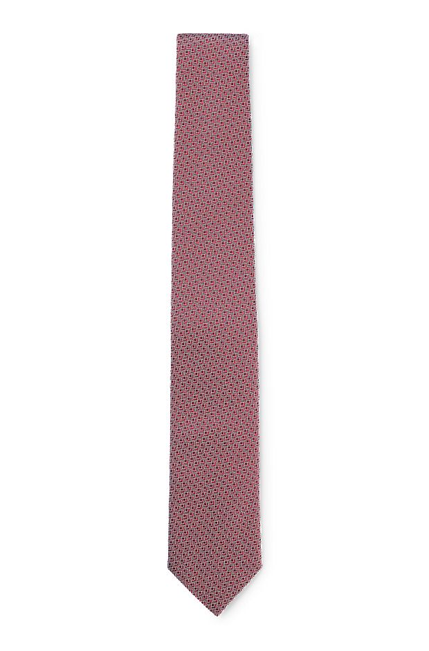 Patterned tie in silk-blend jacquard, Red