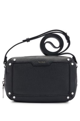 BOSS Grained leather crossbody bag with branded hardware