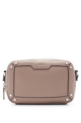 Hugo Boss Grained-leather Crossbody Bag With Branded Hardware In Beige