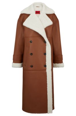 Leather Accent Double-Breasted Coat - Women - Ready-to-Wear