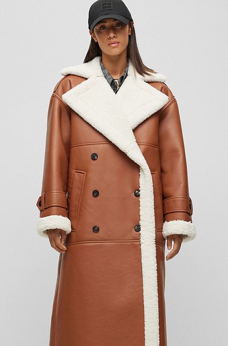 Relaxed-fit coat with double-breasted closure, Light Brown