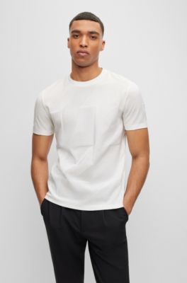 Hugo Boss Mercerised-cotton T-shirt With Houndstooth Jacquard In White