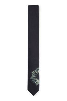 Hugo Cotton-satin Tie With Placed Print In Light Green