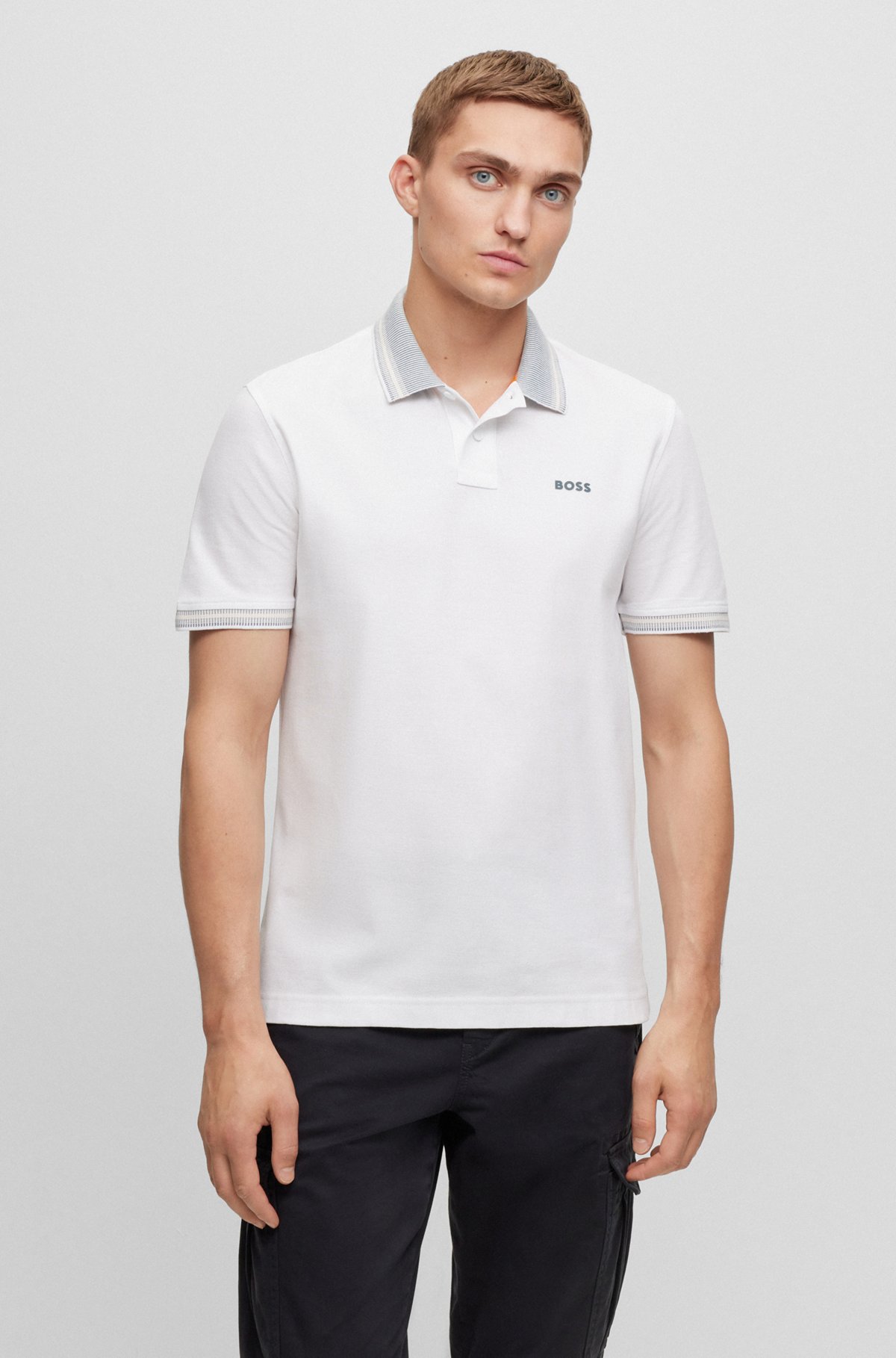 Cotton-piqué polo shirt with logo print, White