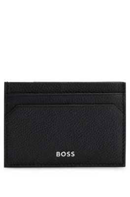 BOSS - Brass money clip with card holder in grained leather - Black